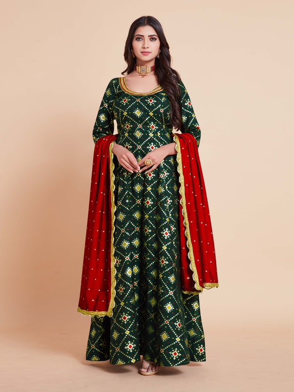 Green Color Woven Art Silk Kurta With Dupatta For Wedding