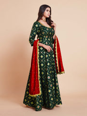 Green Color Woven Art Silk Kurta With Dupatta For Wedding