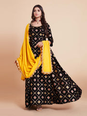 Black Color Woven Art Silk Kurta With Dupatta For Wedding