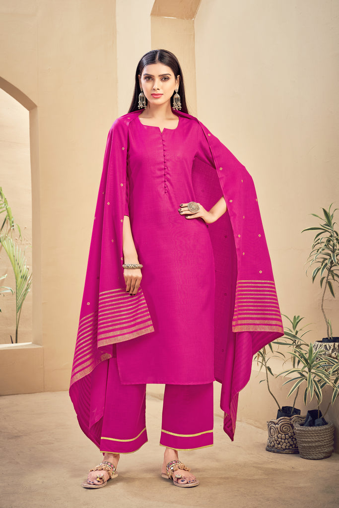 Pink Color Solid Rayon Kurti With Pant And Dupatta For Sangeet
