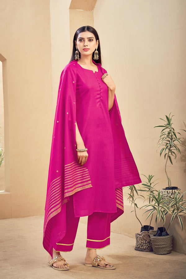 Pink Color Solid Rayon Kurti With Pant And Dupatta For Sangeet