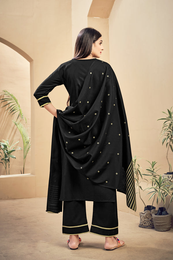 Black Color Solid Rayon Kurti With Pant And Dupatta For Sangeet