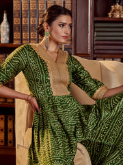 Green Color Printed Cotton Long Gown For Festival