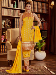 Yellow Color Woven Art Silk Kurti With Pant And Dupatta For Ceremonial