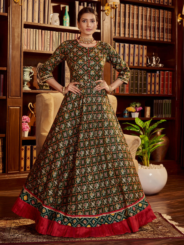 Green Color Printed Cotton Kurta With Dupatta For Reception