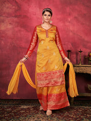 Yellow Color Woven Art Silk  For Festival