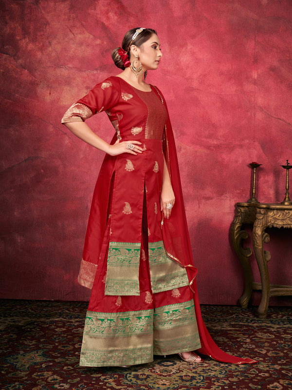 Red Color Woven Art Silk  For Mehndi