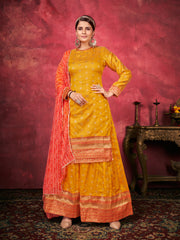 Yellow Color Woven Art Silk  For Mehndi