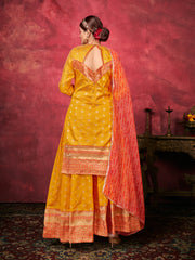 Yellow Color Woven Art Silk  For Mehndi