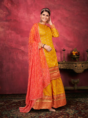 Yellow Color Woven Art Silk  For Mehndi