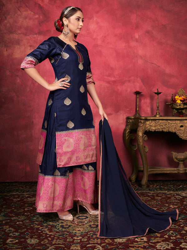 Navy Blue Color Woven Art Silk  For Mehndi