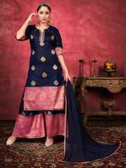 Navy Blue Color Woven Art Silk  For Mehndi