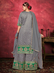 Gray Color Woven Art Silk  For Ceremonial