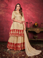 Beige Color Woven Art Silk  For Ceremonial