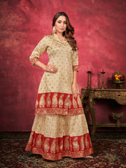 Beige Color Woven Art Silk  For Ceremonial