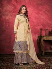 Beige Color Woven Art Silk  For Ceremonial