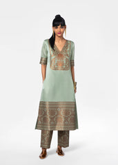 Light Green Color Art Silk Kurti With Pant For Women