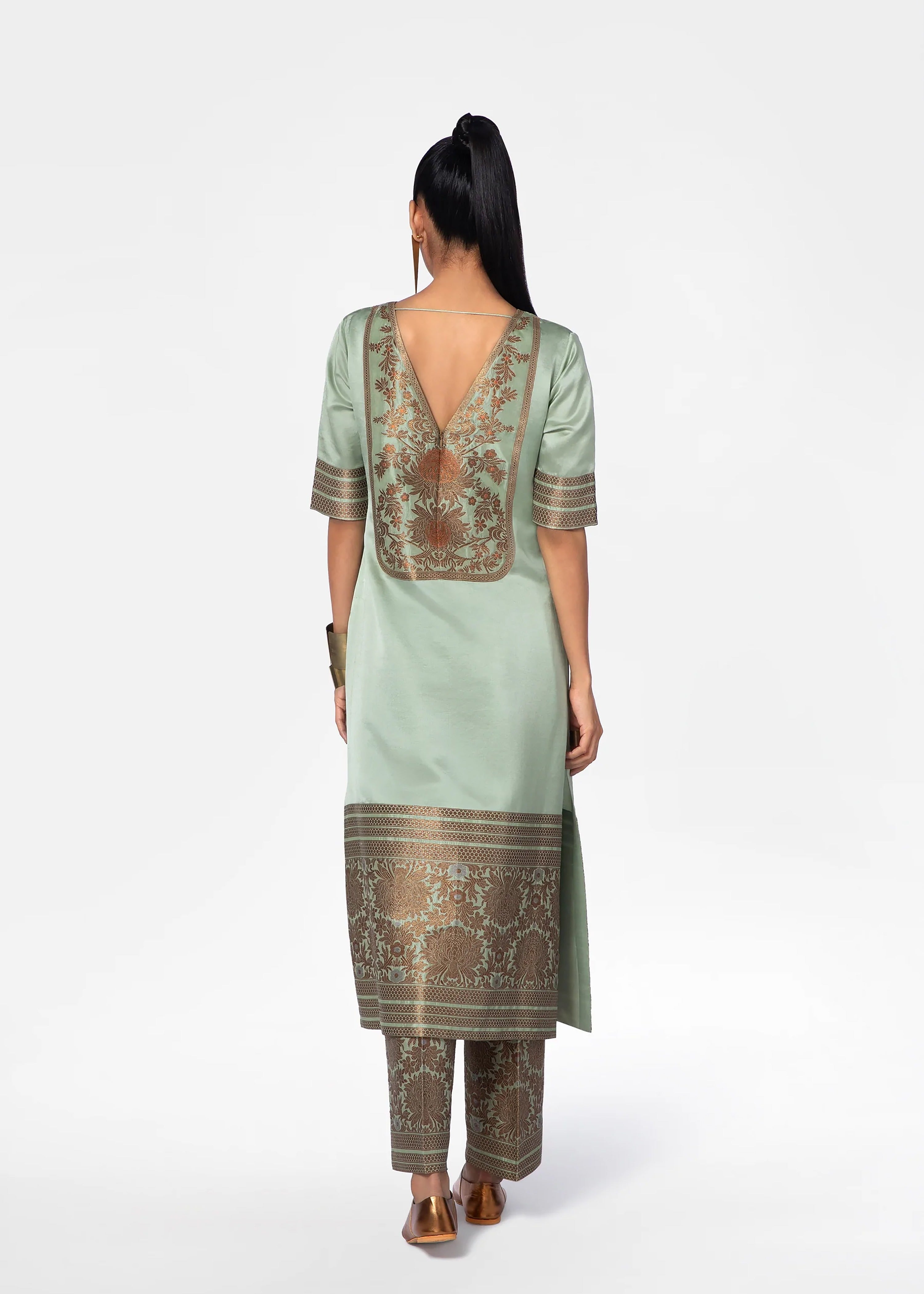 Light Green Color Art Silk Kurti With Pant For Women