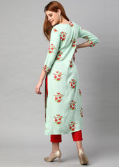 Blend Grey Color Printed Rayon Kurti With Pant For Women