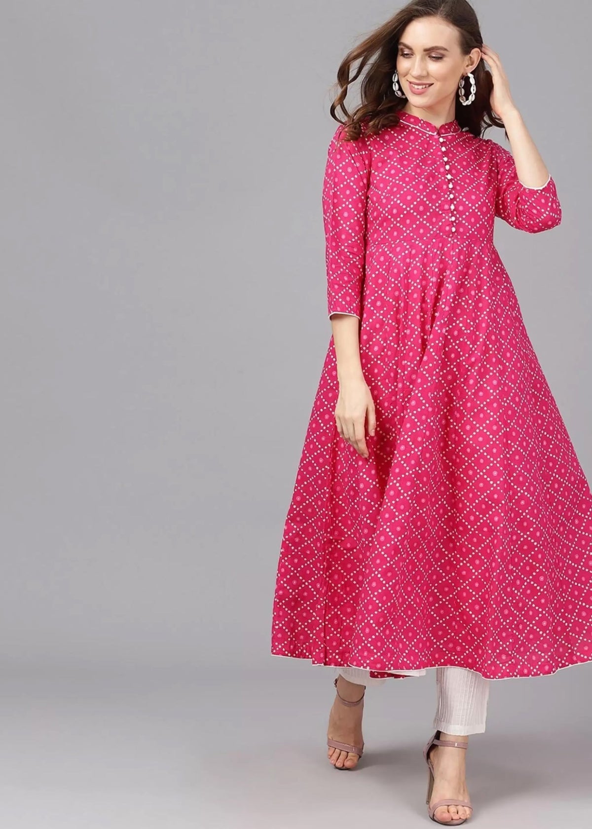 Pink Color Printed Rayon Kurti With Pant For Women