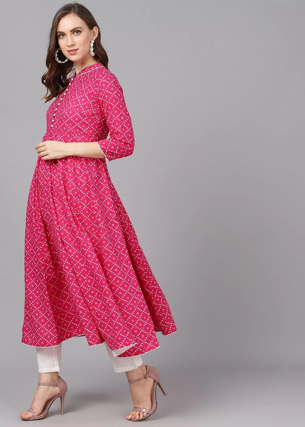 Pink Color Printed Rayon Kurti With Pant For Women