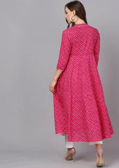 Pink Color Printed Rayon Kurti With Pant For Women