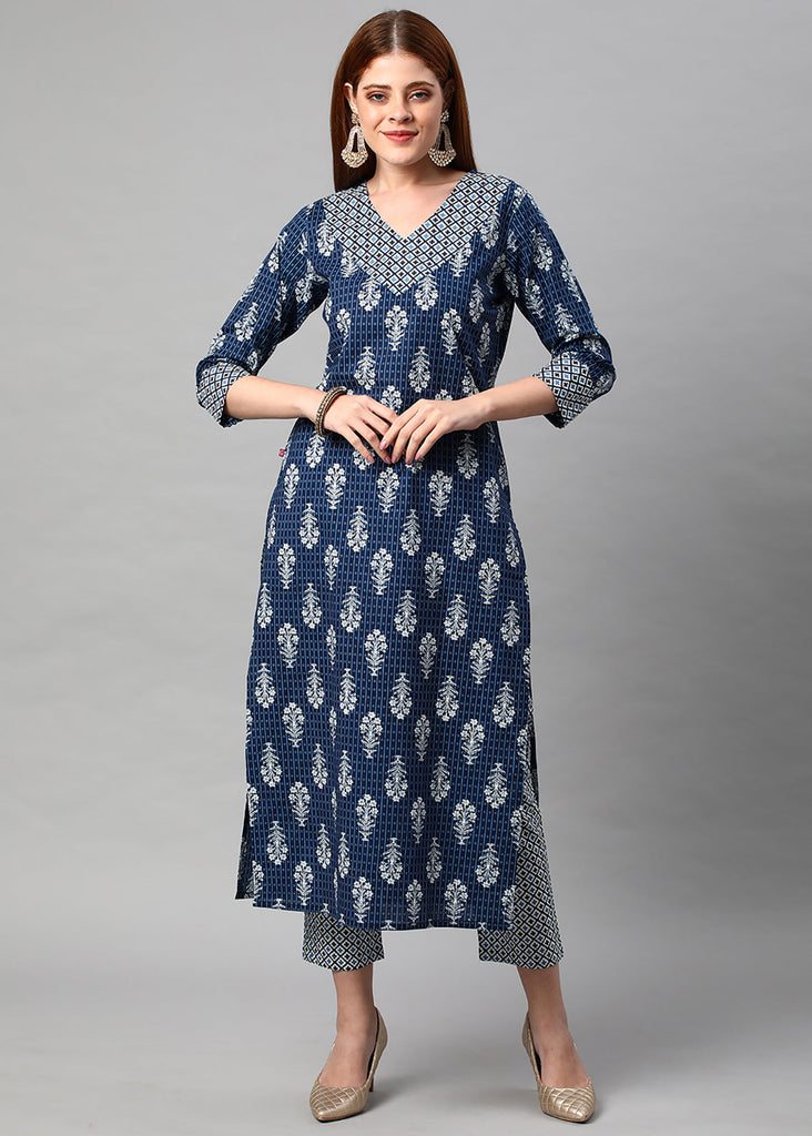 White Color Printed Rayon Kurti With Pant For Women