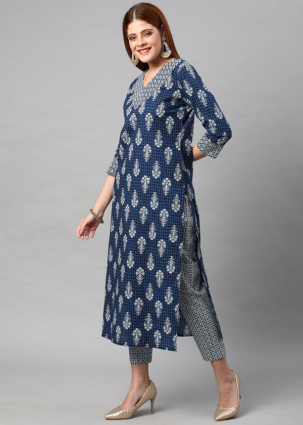 White Color Printed Rayon Kurti With Pant For Women