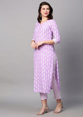 Cyan Color Printed Rayon Kurti With Pant For Women