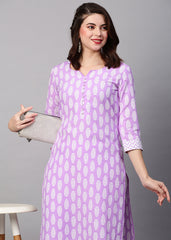 Cyan Color Printed Rayon Kurti With Pant For Women