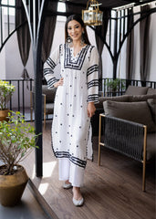 White Color Embroidery Rayon Kurti With Pant For Women