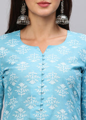 Off White Color Printed Rayon Kurti With Pant For Women