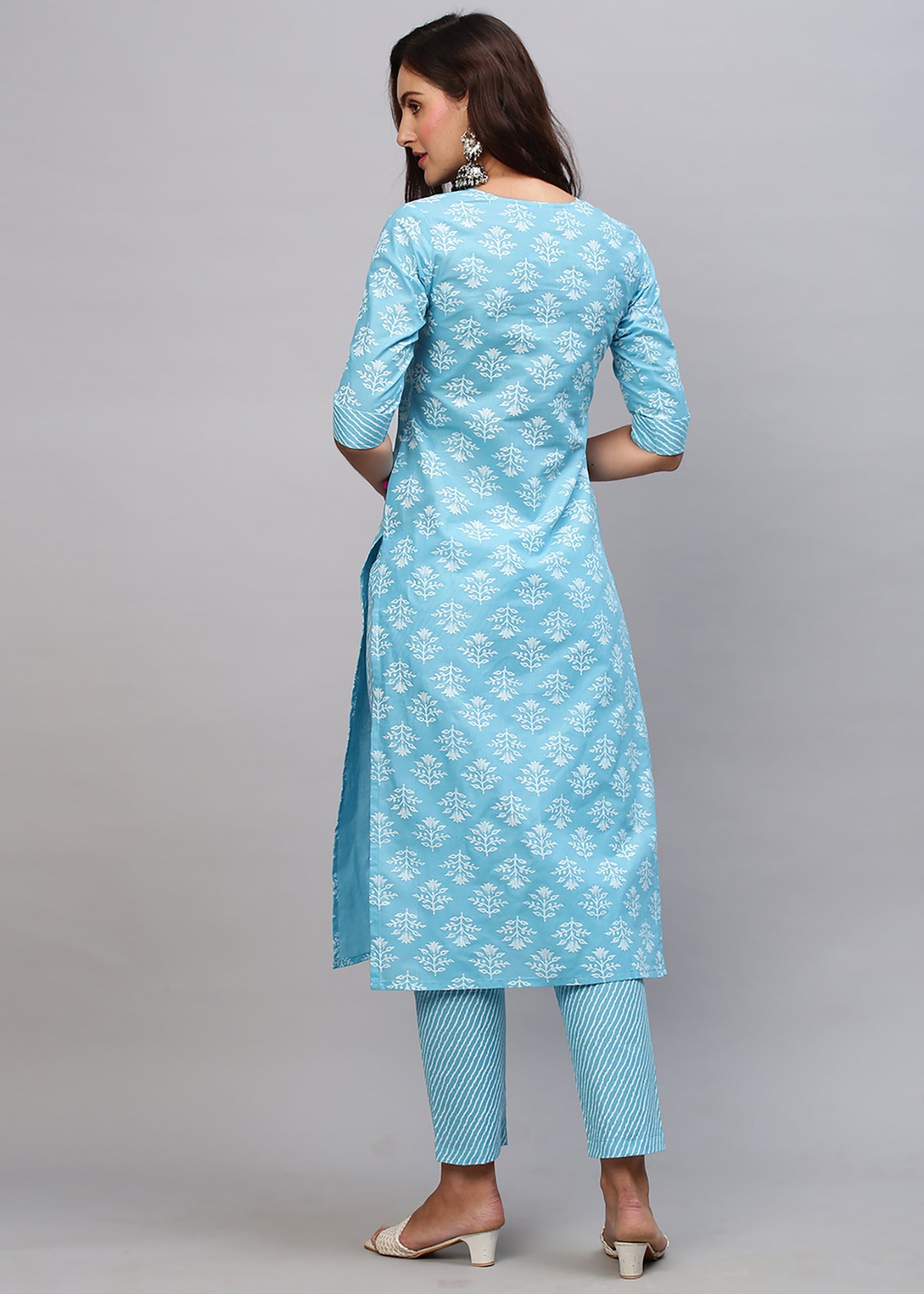 Off White Color Printed Rayon Kurti With Pant For Women