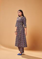 Grey Color Printed Rayon Kurti With Pant For Women