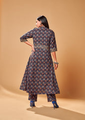 Grey Color Printed Rayon Kurti With Pant For Women