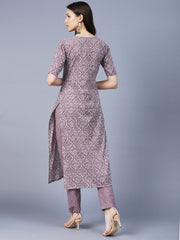 Purple Color Printed Rayon Kurti With Pant For Women