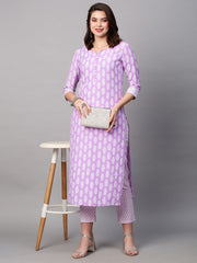 Kurti en rayonne imprimé violet avec pantalon