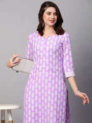 Purple Color Printed Rayon Kurti With Pant For Women