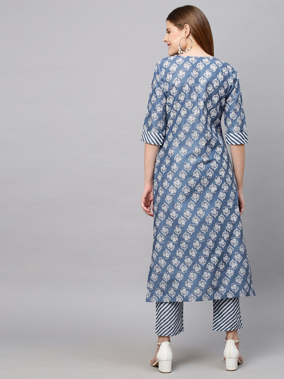 Blue Color Printed Rayon Kurti With Pant For Women