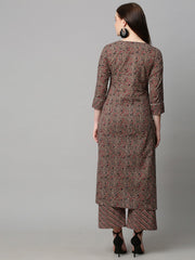 Brown Color Printed Rayon Kurti With Pant For Women