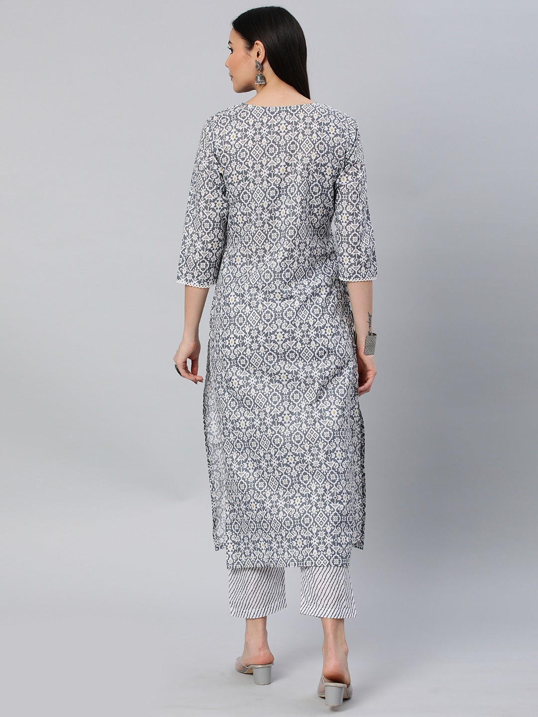 Grey Color Printed Rayon Kurti With Pant For Women