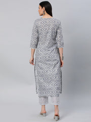 Grey Color Printed Rayon Kurti With Pant For Women