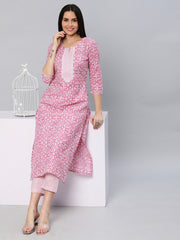 Pink Color Printed Rayon Kurti With Pant For Women