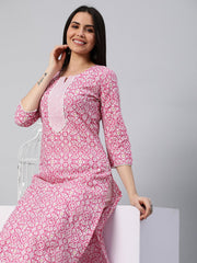 Pink Color Printed Rayon Kurti With Pant For Women