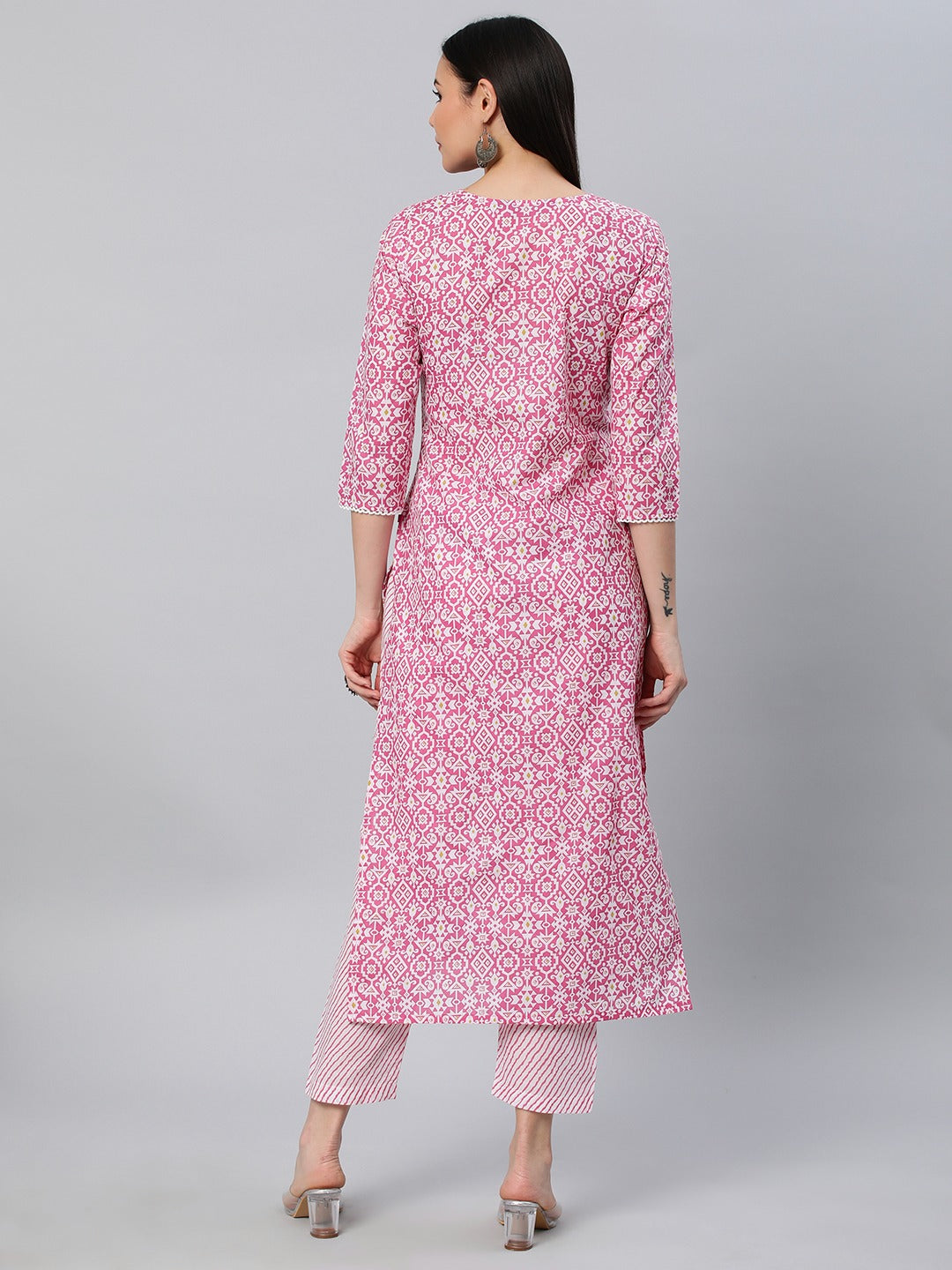 Pink Color Printed Rayon Kurti With Pant For Women