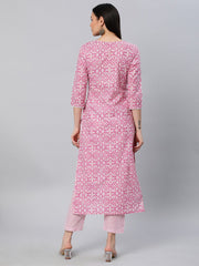 Pink Color Printed Rayon Kurti With Pant For Women