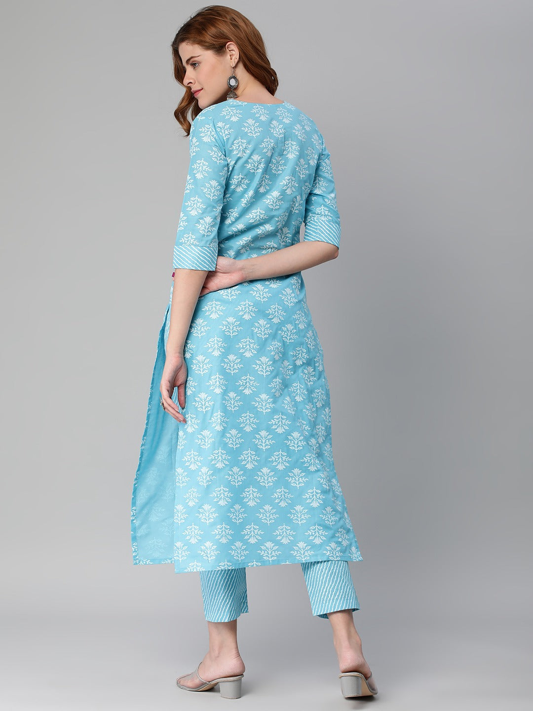 Blue Color Printed Rayon Kurti With Pant For Women