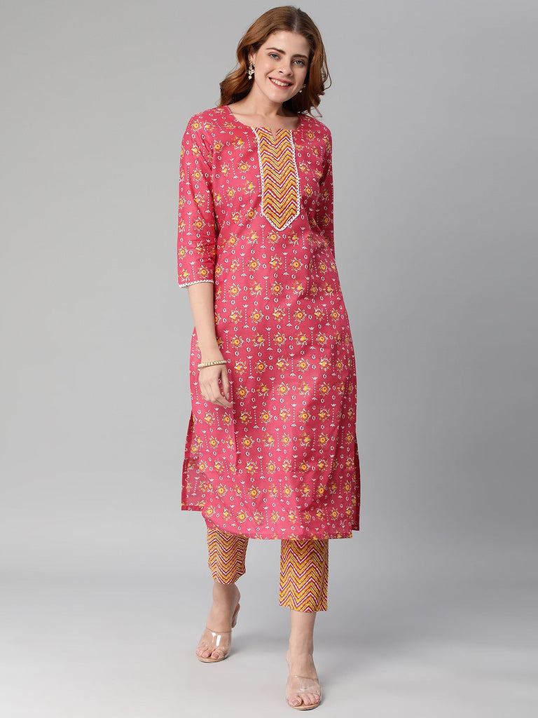 Multi Color Printed Rayon Kurti With Pant For Women