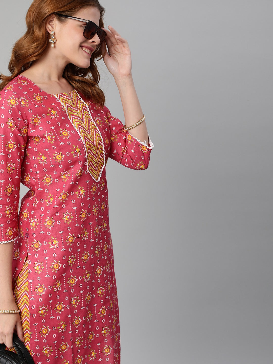 Pink Color Printed Rayon Kurti With Pant For Women