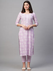 Purple Color Printed Rayon Kurti With Pant For Women